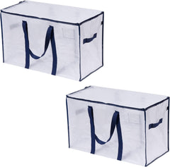 VENO 8 Pack Extra Large Moving Storage Bags with Zips, Heavy-Duty Organizer Tote, Moving Box Alternative, Packing Supply, Clothes Storage Bin, Tag Pocket for Label, Water-Resistant (Clear, 8 Pack)