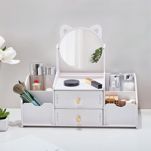 Makeup Organizer with Clear Mirror Multi-Layer Storage Vanity Organizer Drawers Skincare Organizers for Women Dressing Table Bathroom Counter, Vanity Holder for Brushes