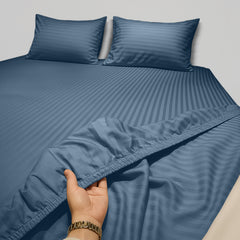1pc Extra Deep Striped Fitted Sheet 40cm – Soft & Comfortable Microfiber Bedding, Breathable & Smooth, Machine Washable Bed Sheet Suitable for Bedroom