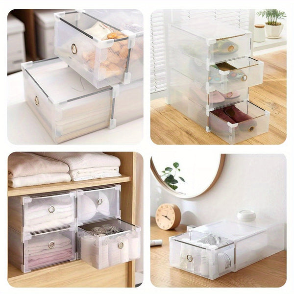 10pcs Clear Shoe Boxes Foldable Shoe Organiser Plastic Shoe Storage Box Transparent Drawer Stackable Storage Cabinet 31 x 20 x 11cm for Shoes File Dress or Toys Storage, Shoe Storage Organizer