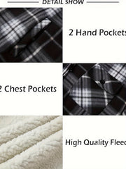 Men's Full-Zip Winter Sports Plaid Hoodie with Sherpa Lining, Warm Hooded Jacket