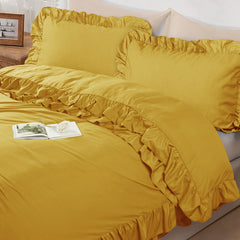 3-Piece Ruffle Frilled Duvet Cover Set – Soft, Comfortable Bedding with Pillowcases, Button Closure, Elegant Layered Design