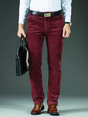 Men's Four-Season Corduroy Slim Fit Straight-Leg Casual Trousers