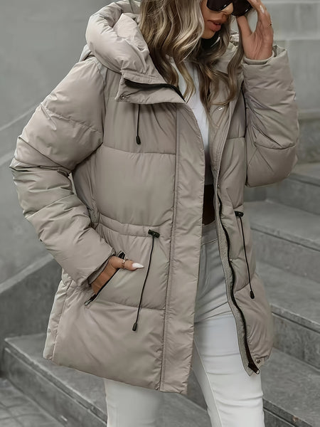 A Thick, Warm Hooded Cardigan in Autumn And Winter Colors, Featuring a Zipper And a Stylish, Casual Adjustable Waistband. This Mid-Length Fluffy Coat Is Perfect for Chilly Autumn And Winter Days, Daily Commutes, And Outdoor .