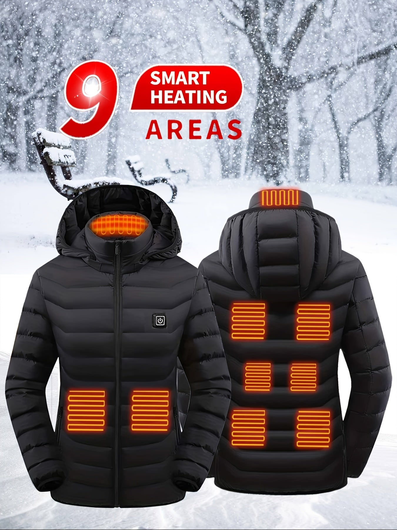 Women's Heated Jacket, Long Sleeved Clothing, USB Electric Heated Jacket with 3 Levels, and 9 Zones, Suitable for Outdoor Camping, Hiking, and Skiing. Warm Clothing (excluding Battery Pack)