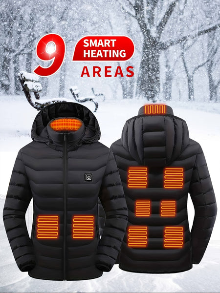 Women's Heated Jacket, Long Sleeved Clothing, USB Electric Heated Jacket with 3 Levels, and 9 Zones, Suitable for Outdoor Camping, Hiking, and Skiing. Warm Clothing (excluding Battery Pack)