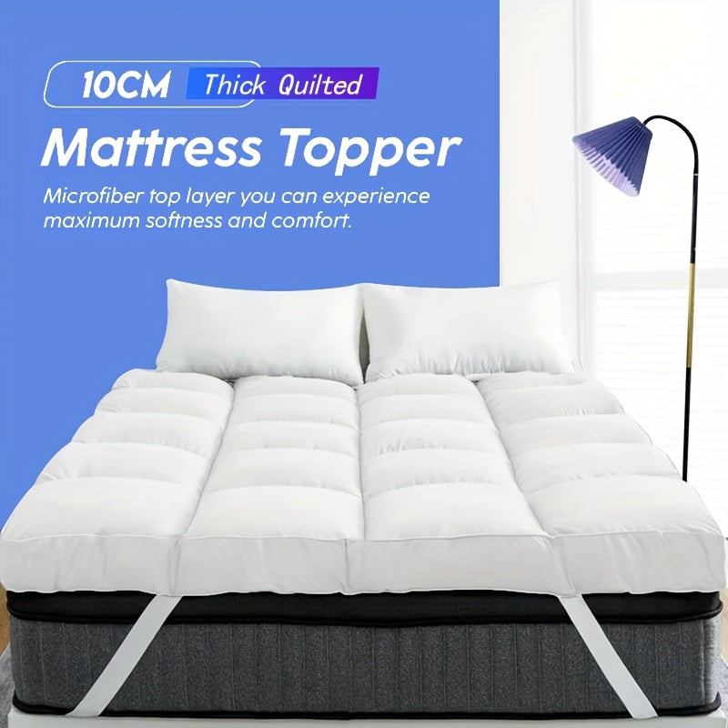 1pc Hotel Quality Mattress Topper 10cm/ 4 Inch Extra Thick Plush Support & Breathable, Fits All Mattress Sizes (Single Double King Super) - White