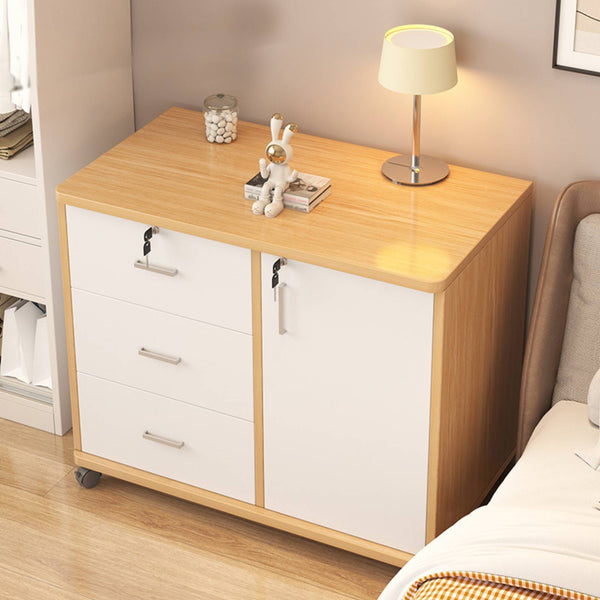 Three-Drawer File Cabinet, Movable Printer Stand with Adjustable Shelf, Rolling Lateral Filing Cabinet on Wheels, Bedside Storage Unit with Lock And Removable Wheels, Anti-Theft End Table for Document Storage in The Bedroom