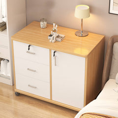 Three-Drawer File Cabinet, Movable Printer Stand with Adjustable Shelf, Rolling Lateral Filing Cabinet on Wheels, Bedside Storage Unit with Lock And Removable Wheels, Anti-Theft End Table for Document Storage in The Bedroom