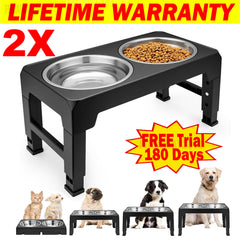 Dog Food Bowl Stand with 4 Customisable Heights | Dog Feeding Station Non-Slip Elevated Feeder for Improved Digestion | Fits 2 Standard Bowls