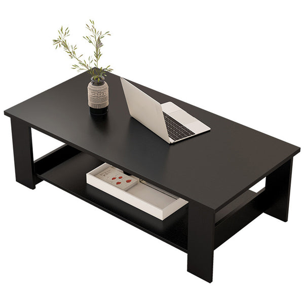 Modern Black Coffee Table with Lower Storage Shelf - Living Room Tea Side End Desk, Contemporary Design with Magazine Rack & Open Storage