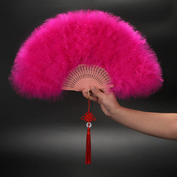 New Feather Folding Fan for Women - Elegant Green Down Feather Hand Fan with Tassel, 30.48cm Compact Foldable Design, 50.8cm Wide for Weddings, Dance, Costume Parties & Special Events, Dance Props, Traditional Costume Fan, Soft Feather Texture