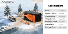 WERCHTAY 12.8V Lifepo4 Battery with Capacities of 300/200/100Ah, Featuring A+ Grade Battery Cells, Over 25, 000 Deep Cycles, And an Intelligent BMS for Protection Against Overcharging And Over-Discharging, Suitable for Home Energy Storage
