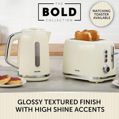 Breville Bold Vanilla Cream Electric Kettle | 1.7L | 3Kw Fast Boil | Cream & Silver Chrome [VKT223]