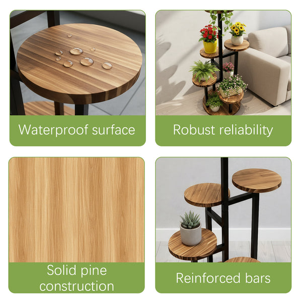 1 6-Tier Plant Stand with Wide Tray & Corner Pot Holder - Heavy-Duty Wood & Iron Multi-Tier Flower Display Shelf Suitable for /Outdoor Use, Space-Saving Step Shelves with Plant Display (Balcony,,)