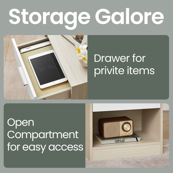 Bedside Table, Side Table with Drawer, Handle, Open Compartment,Easy Assembly, Perfect for Living Room or Bedroom