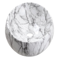 White Ceramic Bathroom Vanity Wash Basin Sink Countertop Oval Marble Effect Bowl With Stainless Steel Drainer Kit, Hand Wash Basin, Classic Design White Marble Effect Oval Sink for Bathroom Lavatory, Hotel Vanity Unit, 48x34x14.5cm, Only Basin