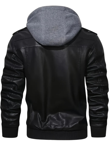 Men'S Black Hooded Jacket - Casual Style, Full-Zip Design with Pockets, Long Sleeves, Polyester Lining, Perfect for Outdoor Activities