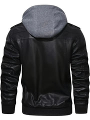 Men'S Black Hooded Jacket - Casual Style, Full-Zip Design with Pockets, Long Sleeves, Polyester Lining, Perfect for Outdoor Activities
