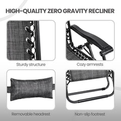 Costoffs 2PCS Zero Gravity Chair Foldable Patio Chair Outdoor, 65cm/72cm Lounge Camping Chair with Unfixed Padded Pillow/Armrest/Footrest, Black/Beige/Grey/Navy Blue for Outdoor Use Only