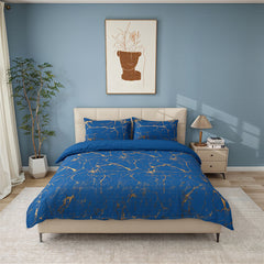 1set Blue Gilded Stone Pattern Printed Shimmering Bedding Set of Three Pieces, Equipped with 2 Pillowcases Suitable for All Seasons and 1 Soft and Comfortable Duvet Cover
