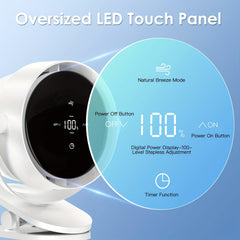 Portable Clip-On Desk Fan F7 - 4000mAh Battery, 2.5-16H Runtime, 100-Speed Touch Control, 360° Rotation, Natural Wind/Timer Modes for Office, Bedroom, Travel - Lightweight 550g