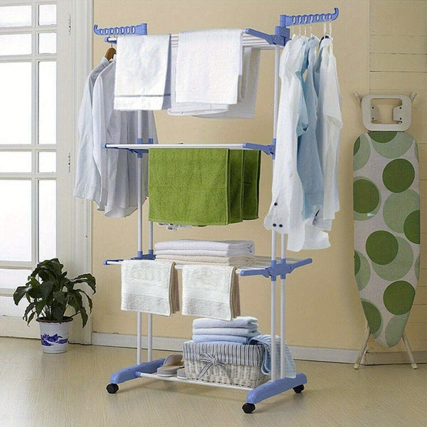 Extra Large 4-Tier Freestanding Metal Clothes Drying Rack, Adjustable Rolling Garment Dryer Stand with Wheels, Foldable Design for Indoor/Outdoor Laundry Room, Drying Racks