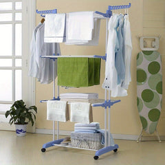 Extra Large 4-Tier Freestanding Metal Clothes Drying Rack, Adjustable Rolling Garment Dryer Stand with Wheels, Foldable Design for Indoor/Outdoor Laundry Room, Drying Racks