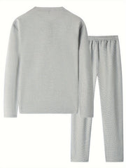 Men'S 2pcs Solid Color Waffle Casual Set, Long-Sleeved Round Neck Pullover Sweatshirt And Solid Color Drawstring Pants, Chic And Comfortable Casual Set, Suitable for Men'S Daily Casual Wear, Vacation Wear, Spring And Autumn Men'S Clothing