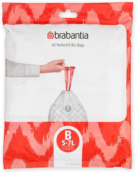 Brabantia Perfectfit Bin Liners (Size G/23-30 Litre) Thick Plastic Trash Bags with Tie Tape Drawstring Handles (40 Bags)