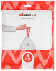 Brabantia Perfectfit Bin Liners (Size G/23-30 Litre) Thick Plastic Trash Bags with Tie Tape Drawstring Handles (40 Bags)