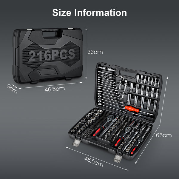 Auto Repair Tool Kit – Mechanic 216-Piece Set with Ratchet, Sockets, Wrenches & Drill Bits