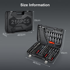 Auto Repair Tool Kit – Mechanic 216-Piece Set with Ratchet, Sockets, Wrenches & Drill Bits