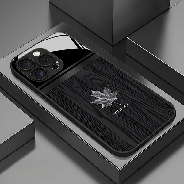 Phone Case: Premium Linear Brown Black Red Maple Leaf Pattern Glass Phone Case for iPhone 17 Air/16/15/14/13/12/11/Plus/Pro/Pro Max and Galaxy S, A Series/S22/S23/S24 FE/S25/S26 ULTRA PLUS.It Is the First Choice of Gift for Family, Loved Ones