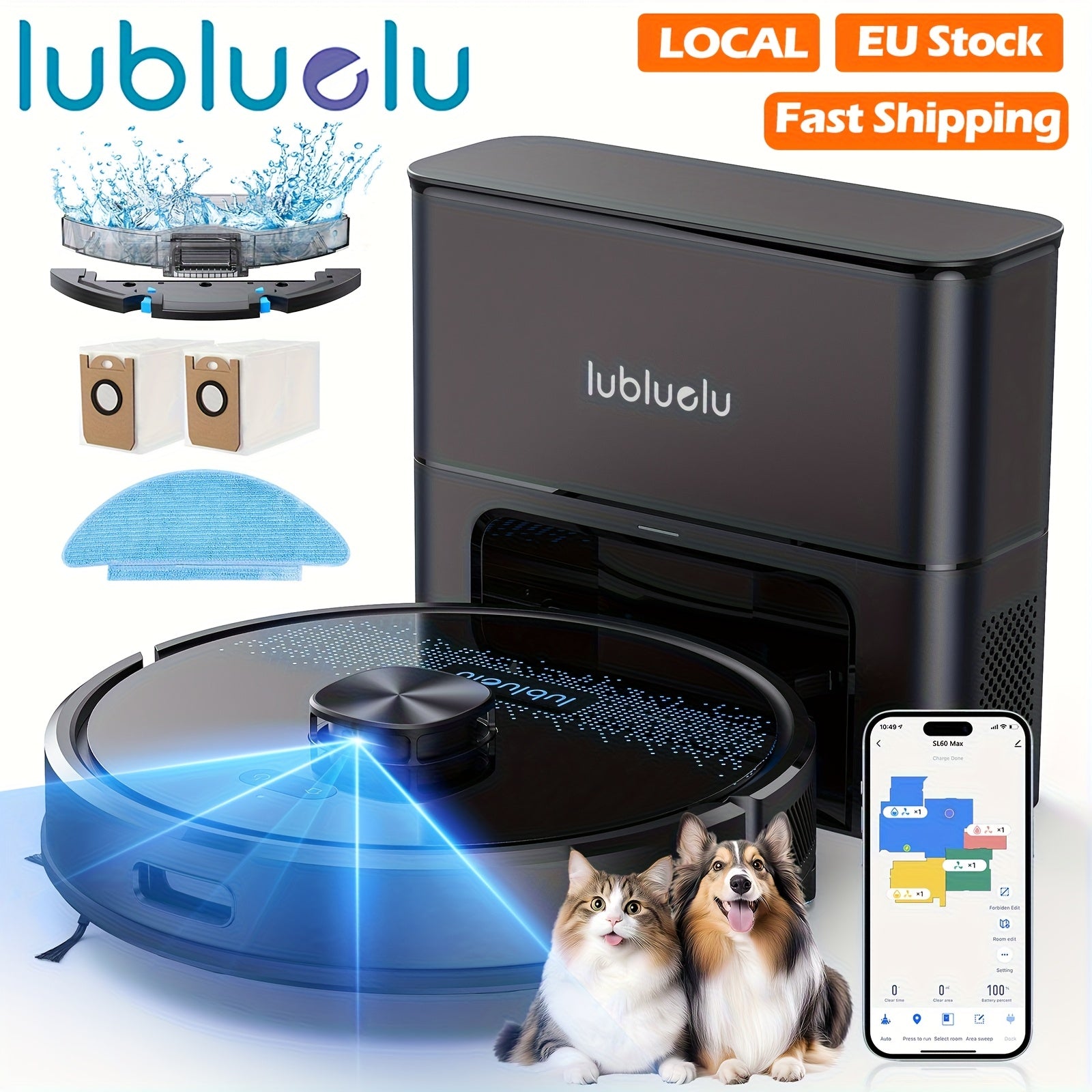 Lubluelu SL60 MAX Robot Vacuum Features a 2.5L Self-Emptying Station, Providing 60 Days of Hands-Free Cleaning. It Boasts a Powerful 4500 Pa Suction, Functions As Both a Vacuum Cleaner And Mop, Includes 24 No-Go Zones