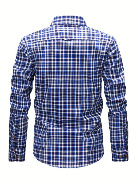 New  Brushed Plaid Flannel Men's Long Sleeve Shirt, Two-Tone Design, Thickened Autumn Casual Shirt for Men's Daily Vacation Streetwear, Comfortable Fit