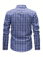 New  Brushed Plaid Flannel Men's Long Sleeve Shirt, Two-Tone Design, Thickened Autumn Casual Shirt for Men's Daily Vacation Streetwear, Comfortable Fit