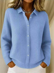 Trendy Women's Solid Color Waffle Lapel Cardigan, Fashion Soft Long Sleeve Sweater Top for Women with Pockets, Casual Knitwear Outwear for Fall & Winter Office Commute & Casual Occasions, Versatile Warm Women's Daily Knitwear
