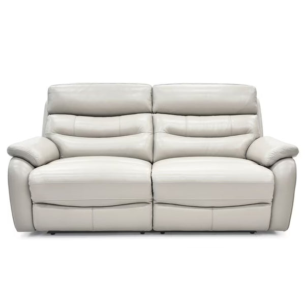 Fletcher Light Grey Leather Power Reclining Large 2 Seater Sofa with Power Headrest