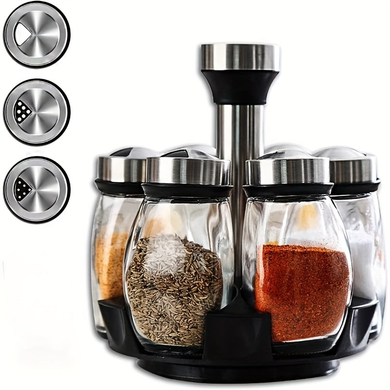 6-Pack Rotating Spice Rack Set | 360° Rotating Rack Tower with 6 Glass Spice Containers, Countertop Kitchen Cooking Organizer, Multipurpose Use