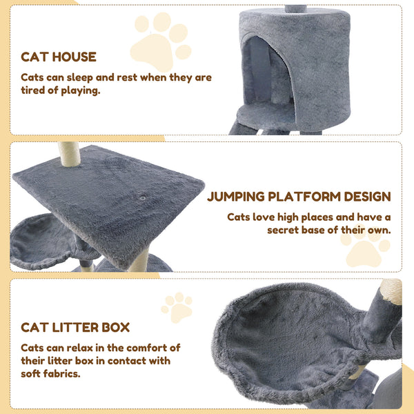 Cat Tree Scratching Post, Stable Structure KittenActivity Centre Pet Toy Scratcher, Tall Cat Furniture Climbing Tower for Indoor Cats, Grey