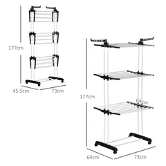 4 Tier Large Clothes Airer with Wings, Retractable Folding Drying Rack with Wheels for Indoor & Outdoor Use, 190 × 64 × 170 cm, Grey