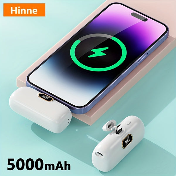 Hinne 5000mAh Mini Portable Charger, Ultra-Compact Battery Pack Travel Phone Charger, Emergency Power Pocket Power Bank, USB Mobile Backup Battery Pack, Gift.