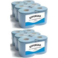 12 X Efforias Centrefeed Blue Rolls | 2 Ply Embossed Paper Towels | Strong & Absorbent | Perfect for Commercial & Kitchen Use Cleaning Toilet