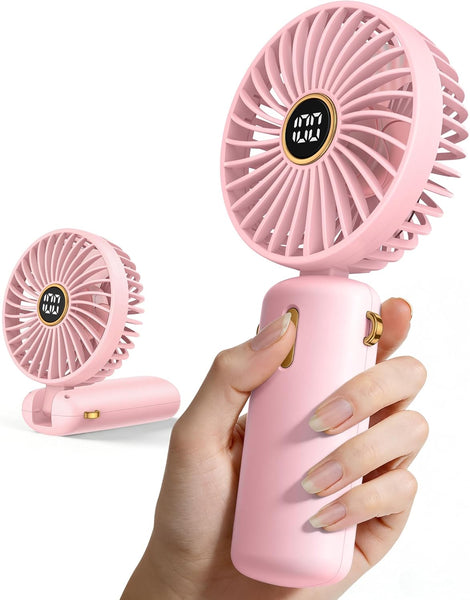 Handheld Fan Portable Hand Held - Rechargeable Mini Battery Powered Travel USB Charging Small Electric Folding Foldable Powerful Personal Pocket Cooling Desk Holiday Quiet Silent for Women Handbag
