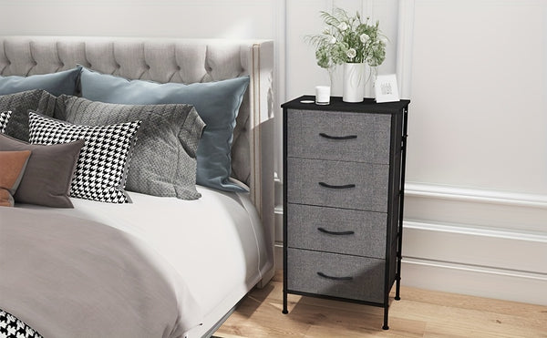 Modern 4-Drawer Dresser Storage Cabinet with Metal Frame & MDF Wood - Grey Spacious Dresser with Anti-Tip Safety & Adjustable Feet, Assembly, Standalone Furniture Unit Suitable for Bedroom or Living Room (17.7” X 11.8” X 35.8”)