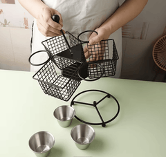 1pc Rotating French Fry Basket with Dipping Cup Compatible for French Fries, Onion Rings, Wings - Heavy-Duty Stainless Food-Contact Rotator System, Countertop/Floating Shelf Fryer Basket for & Commercial Kitchens