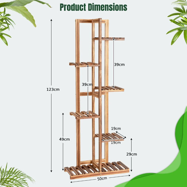6-Tier Wood Plant Stand with Anti-Tilting Device and Multifunctional Display Shelf
