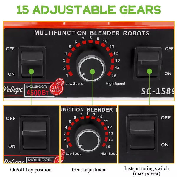 Multifunctional Blender Set, 2L+720ML Large Capacity Wall Breaker - High Power, 15 Adjustable Speeds, 4500W, Automatic Juicer,blenders for kitchen, blender for shakes and smoothies, slushy machine, food processor, blenders for kitchen heavy duty. Christma