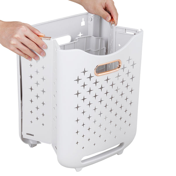 Three-Tier Laundry Basket with Wheels and Handle, Collapsible and Foldable Plastic Clothes Storage Bin, Portable Bathroom Storage Rack, Multifunctional Kitchen Organizer Basket. Compact Design, Sturdy and Durable. Dimensions: 39cm W x 29cm D x 115cm H.